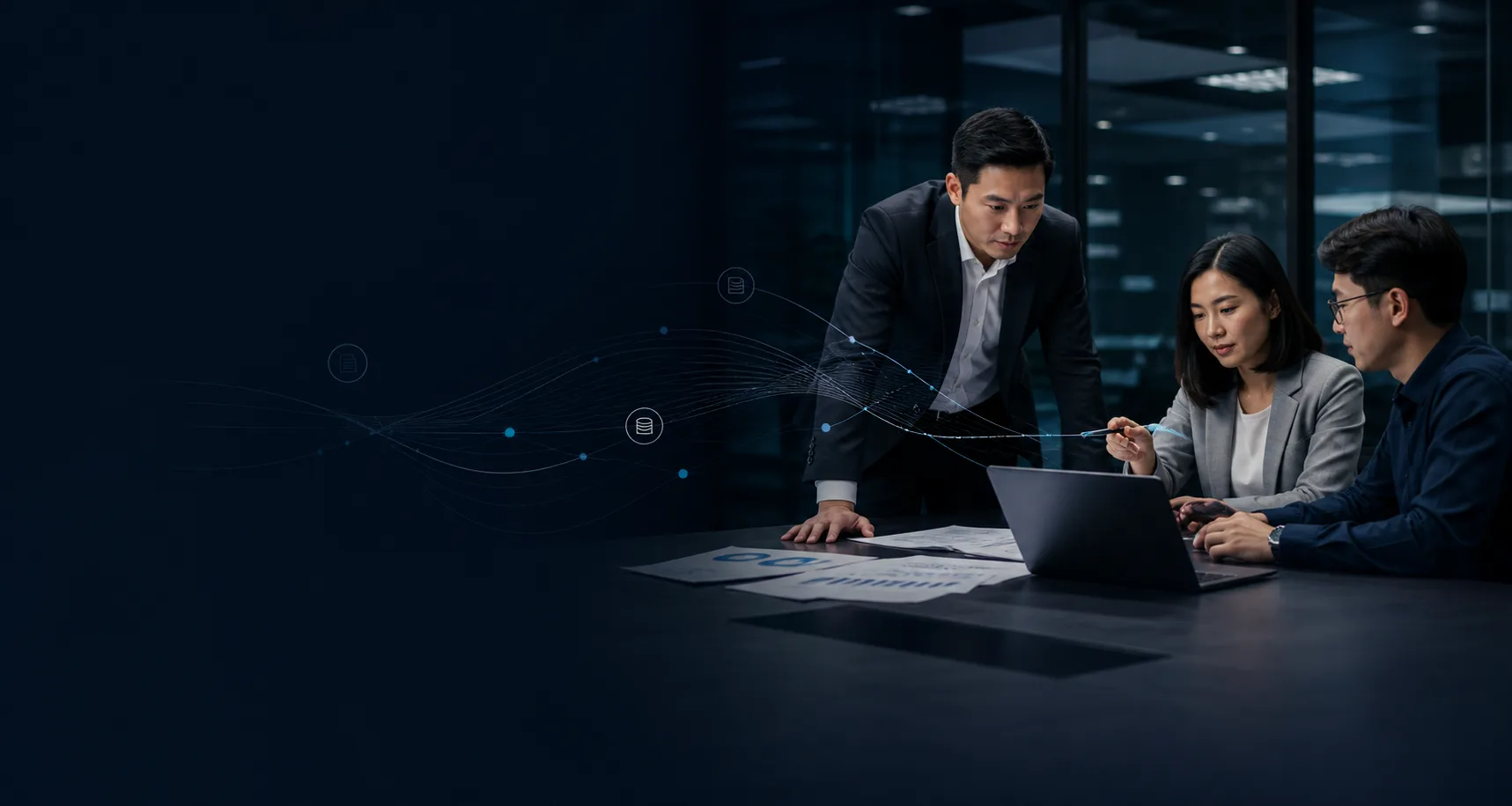 Enterprise team working with connected data and AI systems